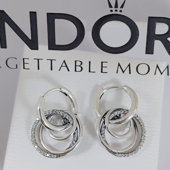 Pandora Family Always Encircled Hoop Earrings S925 Sterling Silver - Picture 1 of 4